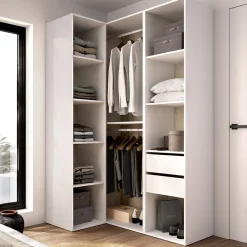 Guardaroba Grande Bianco Marrone Rovere Nodi 4 Ripiani 2 Cassetti 179x226.5h cm, Appendiabiti - Merlino