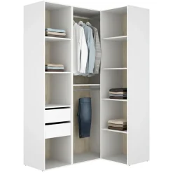 Guardaroba Grande Bianco Marrone Rovere Nodi 4 Ripiani 2 Cassetti 179x226.5h cm, Appendiabiti - Merlino