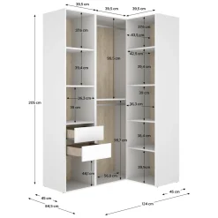 Guardaroba Grande Bianco Marrone Rovere Nodi 4 Ripiani 2 Cassetti 179x226.5h cm, Appendiabiti - Merlino