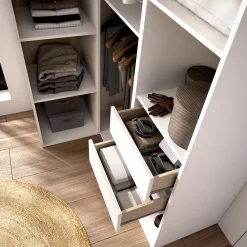 Guardaroba Grande Bianco Marrone Rovere Nodi 4 Ripiani 2 Cassetti 179x226.5h cm, Appendiabiti - Merlino