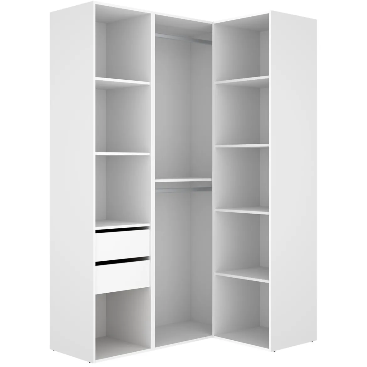 Guardaroba Grande Bianco Marrone Rovere Nodi 4 Ripiani 2 Cassetti 179x226.5h cm, Appendiabiti - Merlino