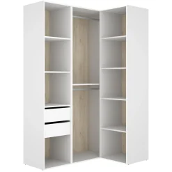 Guardaroba Grande Bianco Marrone Rovere Nodi 4 Ripiani 2 Cassetti 179x226.5h cm, Appendiabiti - Merlino