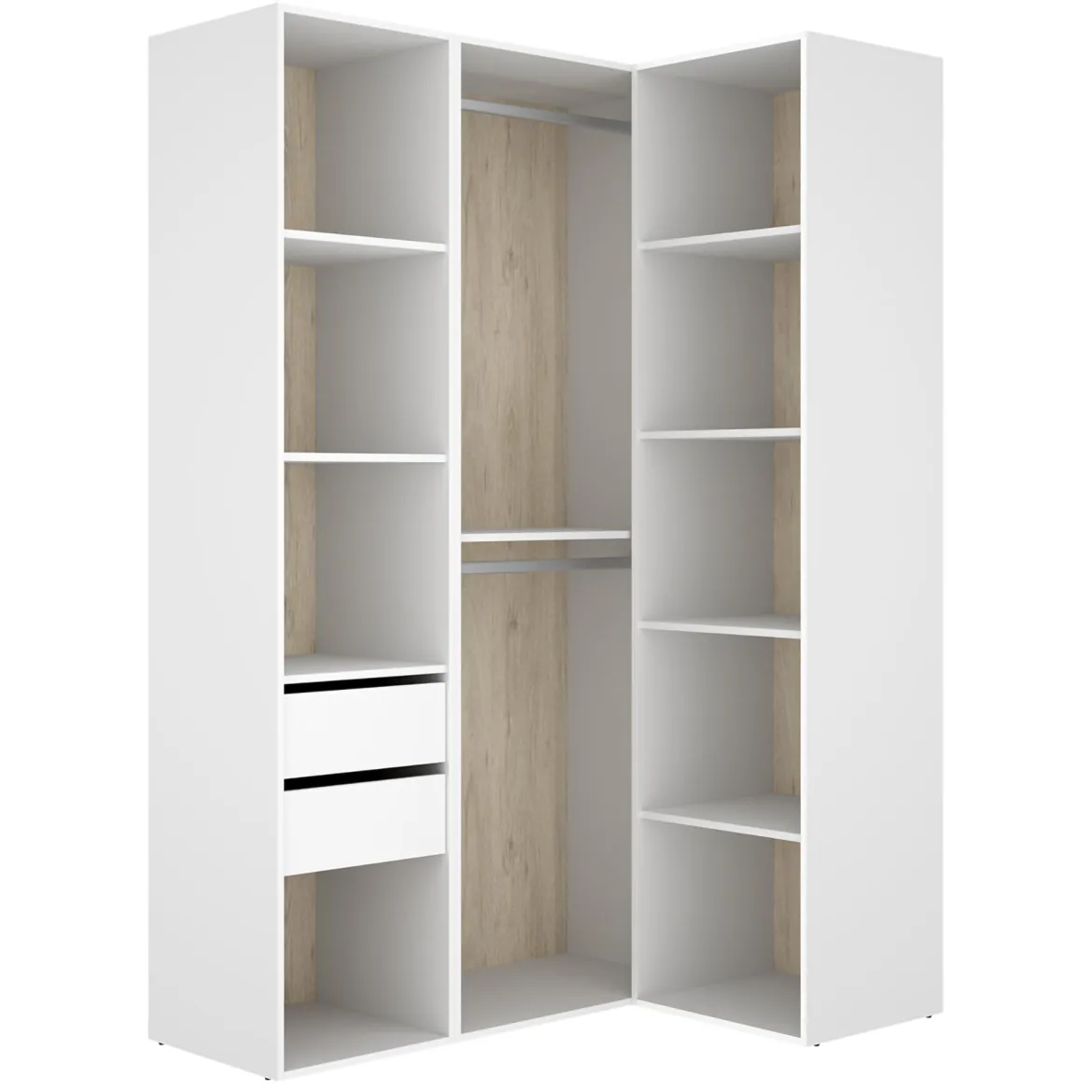 Guardaroba Grande Bianco Marrone Rovere Nodi 4 Ripiani 2 Cassetti 179x226.5h cm, Appendiabiti - Merlino