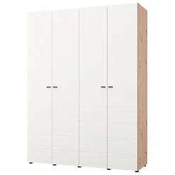 Guardaroba Grande Bianco Marrone Rovere Nodi 4 Ripiani 4 Ante 155x208h cm, 6 Vani - Soris