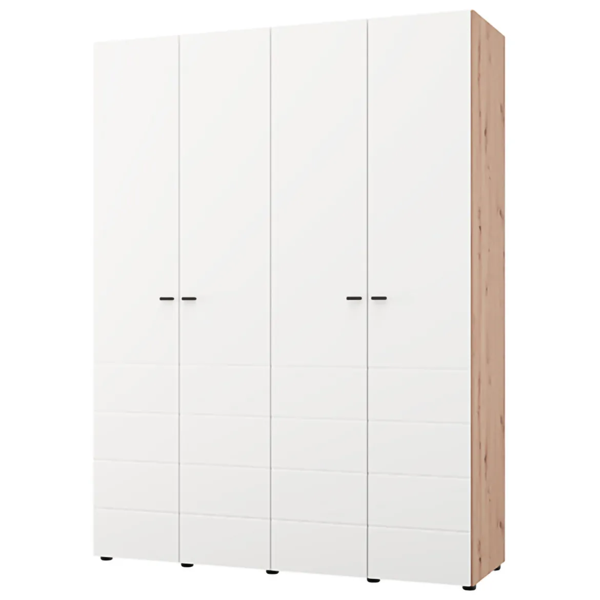 Guardaroba Grande Bianco Marrone Rovere Nodi 4 Ripiani 4 Ante 155x208h cm, 6 Vani - Soris