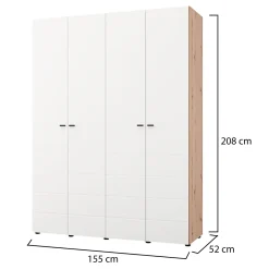 Guardaroba Grande Bianco Marrone Rovere Nodi 4 Ripiani 4 Ante 155x208h cm, 6 Vani - Soris