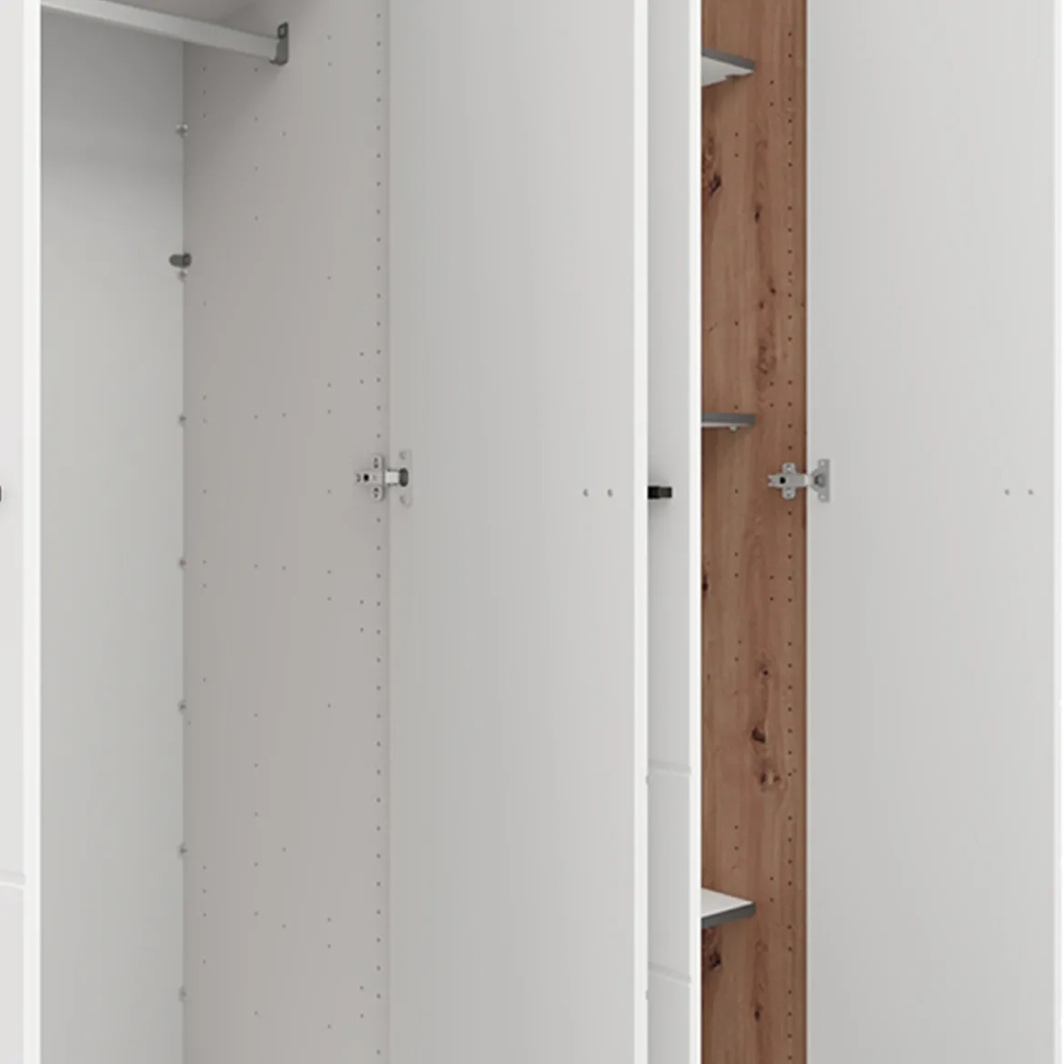 Guardaroba Grande Bianco Marrone Rovere Nodi 4 Ripiani 4 Ante 155x208h cm, 6 Vani - Soris