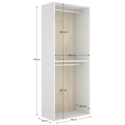 Guardaroba Grande Bianco Marrone Rovere un Ripiano Appendiabiti 45x205h cm, Cassetti - Ashebrook