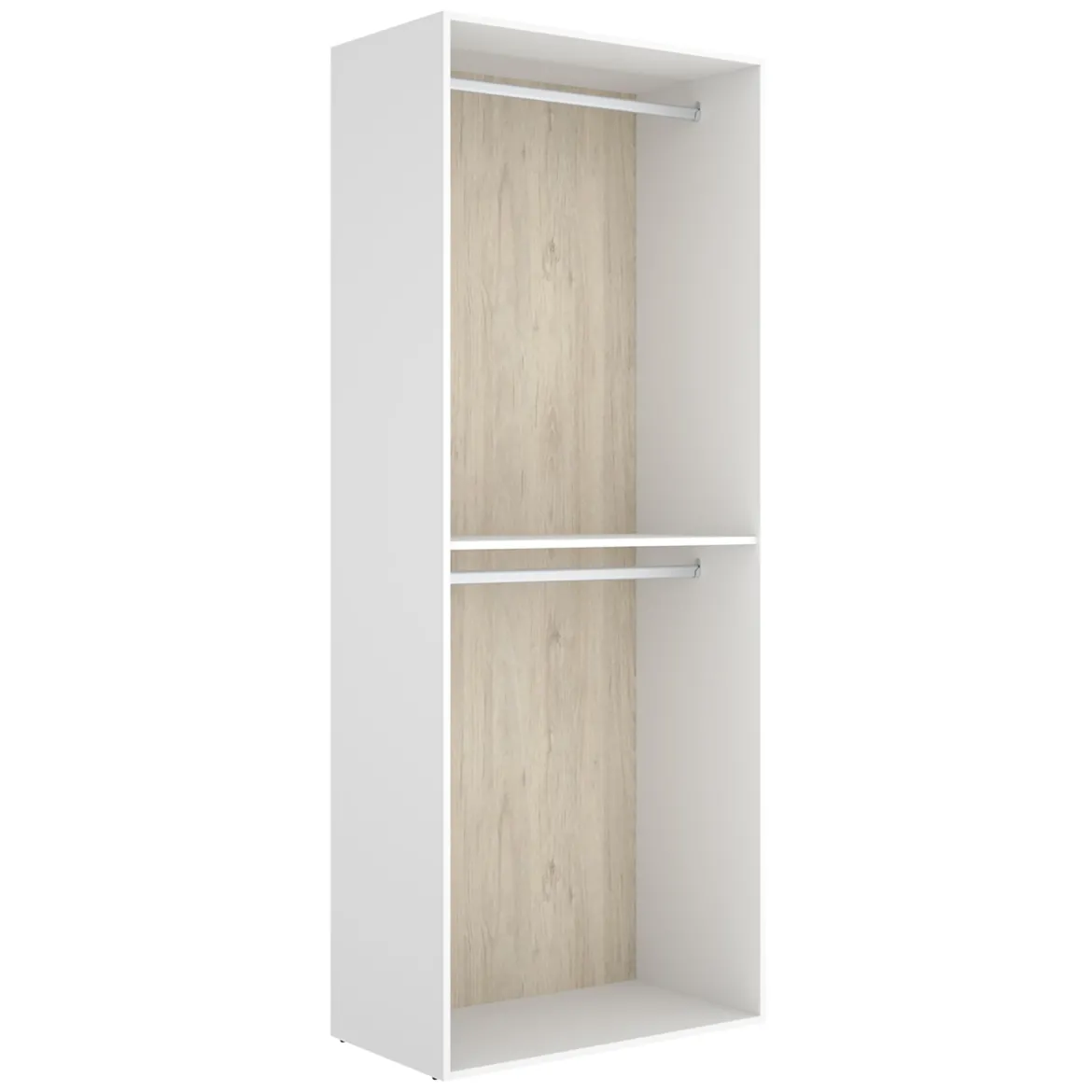 Guardaroba Grande Bianco Marrone Rovere un Ripiano Appendiabiti 45x205h cm, Cassetti - Ashebrook