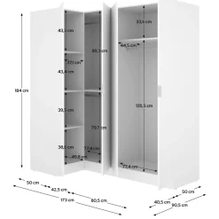 Guardaroba Grande Bianco Modulabile 5 Ripiani 91x184h cm, Appendiabiti - Woodbury