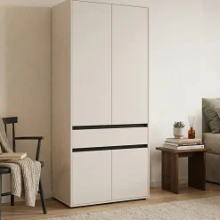 Guardaroba Grande Bianco Nero 3 Ripiani Appendiabiti 93x210.5h cm, Apertura Battente - Vimercati