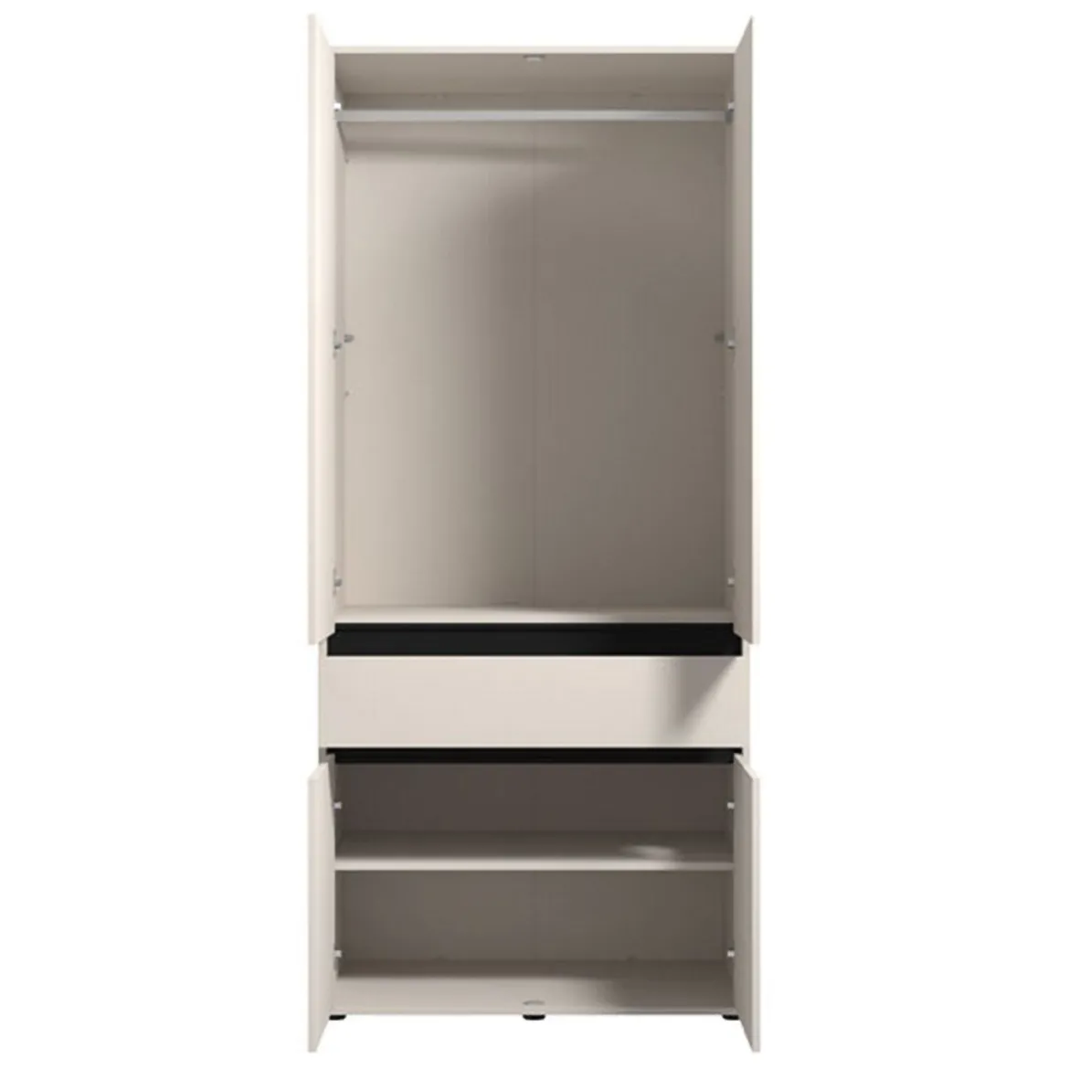 Guardaroba Grande Bianco Nero Appendiabiti 5 Ripiani 179x210h cm, 2 Ante - Verzino