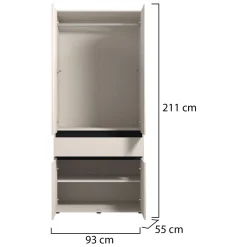 Guardaroba Grande Bianco Nero Appendiabiti 5 Ripiani 179x210h cm, 2 Ante - Verzino