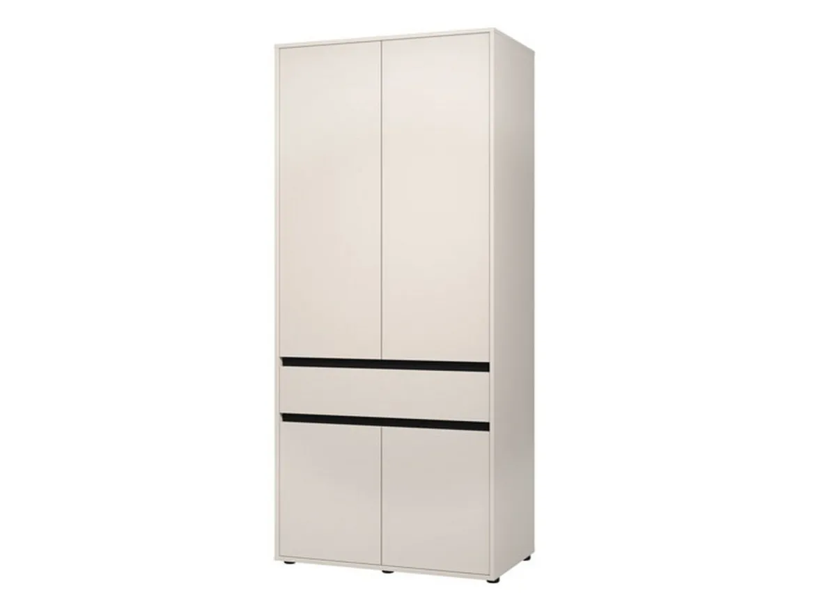 Guardaroba Grande Bianco Nero Appendiabiti 5 Ripiani 179x210h cm, 2 Ante - Verzino