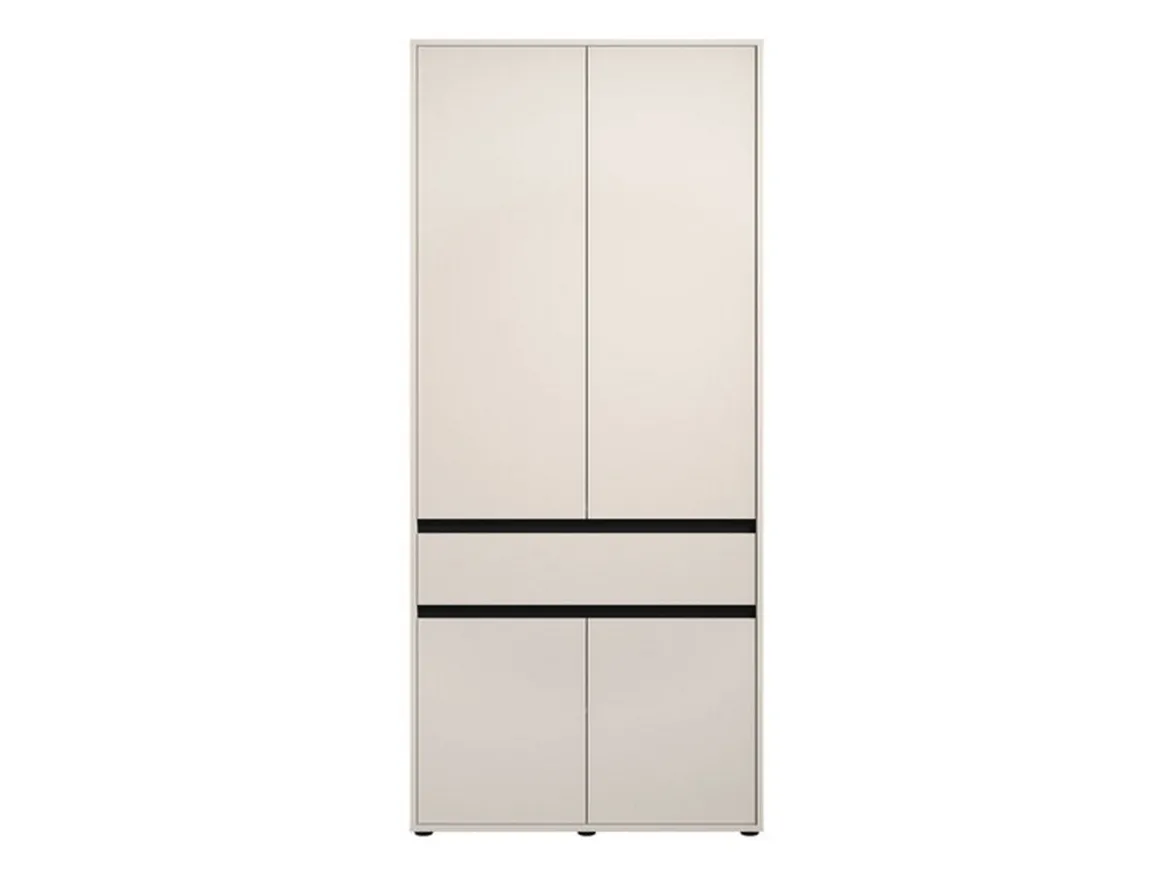 Guardaroba Grande Bianco Nero Appendiabiti 5 Ripiani 179x210h cm, 2 Ante - Verzino