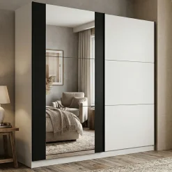 Guardaroba Grande Bianco Nero Appendiabiti 8 Ripiani 217x210h cm, 2 Ante - Prela