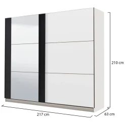 Guardaroba Grande Bianco Nero Appendiabiti 8 Ripiani 217x210h cm, 2 Ante - Prela