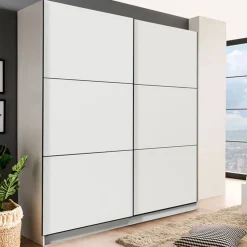 Guardaroba Grande Bianco Opaco 8 Ripiani Appendiabiti 217x210h cm, 2 Ante - Piateda