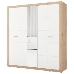 Guardaroba Grande Bianco Opaco Marrone Rovere Appendiabiti 5 Ripiani 194x208h cm, 8 Vani - Giseny