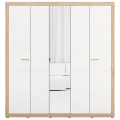 Guardaroba Grande Bianco Opaco Marrone Rovere Appendiabiti 5 Ripiani 194x208h cm, 8 Vani - Giseny