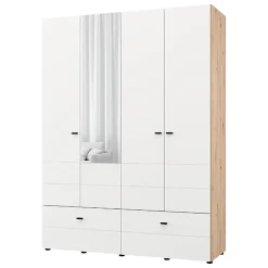 Guardaroba Grande Bianco Opaco Marrone Rovere Nodi 3 Cassetti 3 Ripiani 155x208h cm, Appendiabiti - Ushuaia