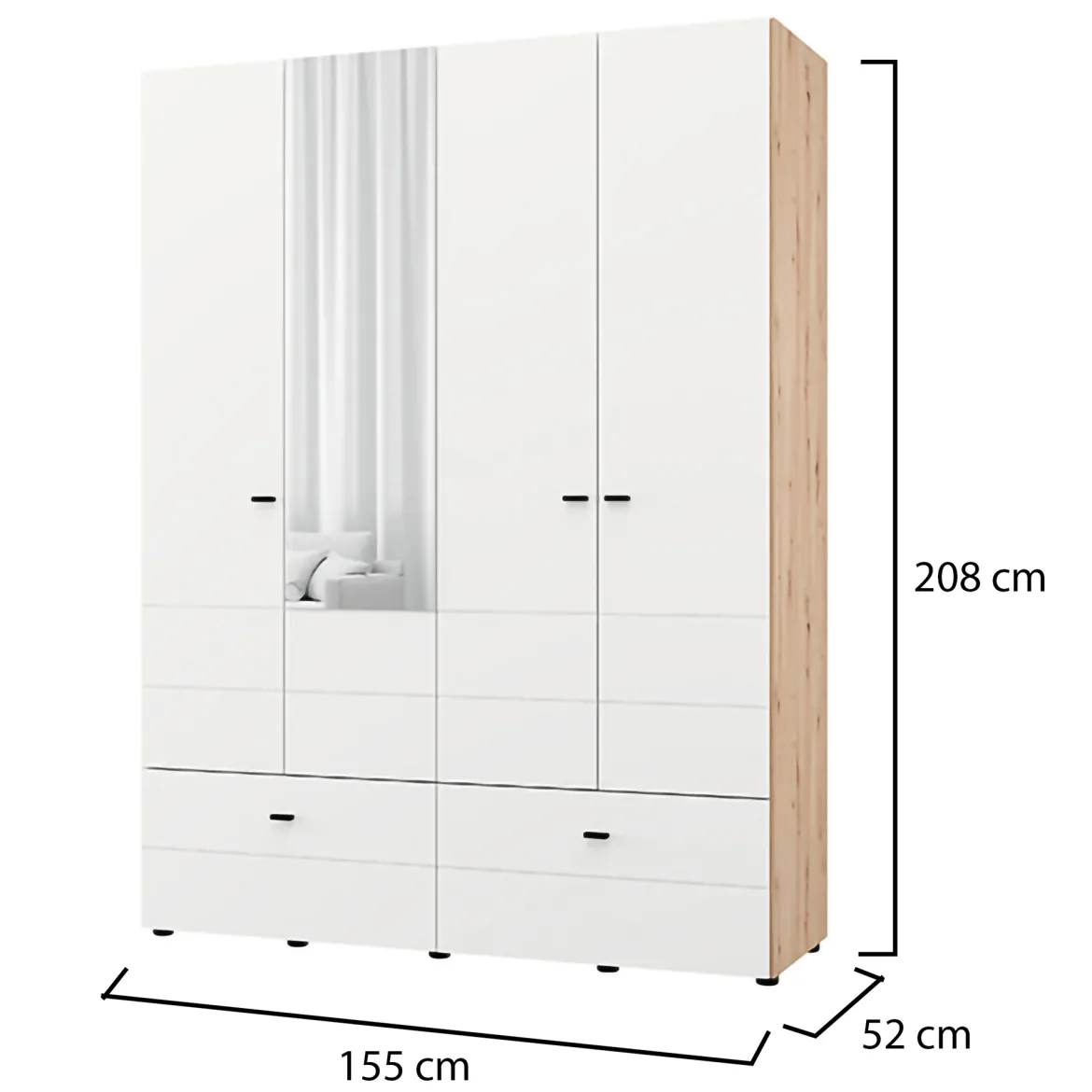 Guardaroba Grande Bianco Opaco Marrone Rovere Nodi 3 Cassetti 3 Ripiani 155x208h cm, Appendiabiti - Ushuaia