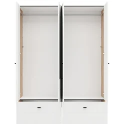 Guardaroba Grande Bianco Opaco Marrone Rovere Nodi 3 Cassetti 3 Ripiani 155x208h cm, Appendiabiti - Ushuaia