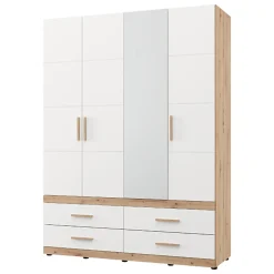 Guardaroba Grande Bianco Opaco Marrone Rovere Nodi Appendiabiti 4 Ripiani 156x208h cm, 6 Vani - Pushka