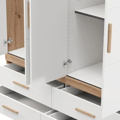 Guardaroba Grande Bianco Opaco Marrone Rovere Nodi Appendiabiti 4 Ripiani 156x208h cm, 6 Vani - Pushka