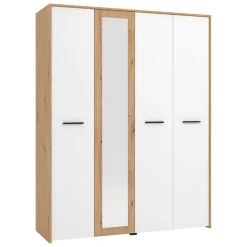 Guardaroba Grande Bianco Opaco Marrone Rovere Nodi Appendiabiti 5 Ripiani 157.5x203.5h cm, 4 Ante - Monvalle