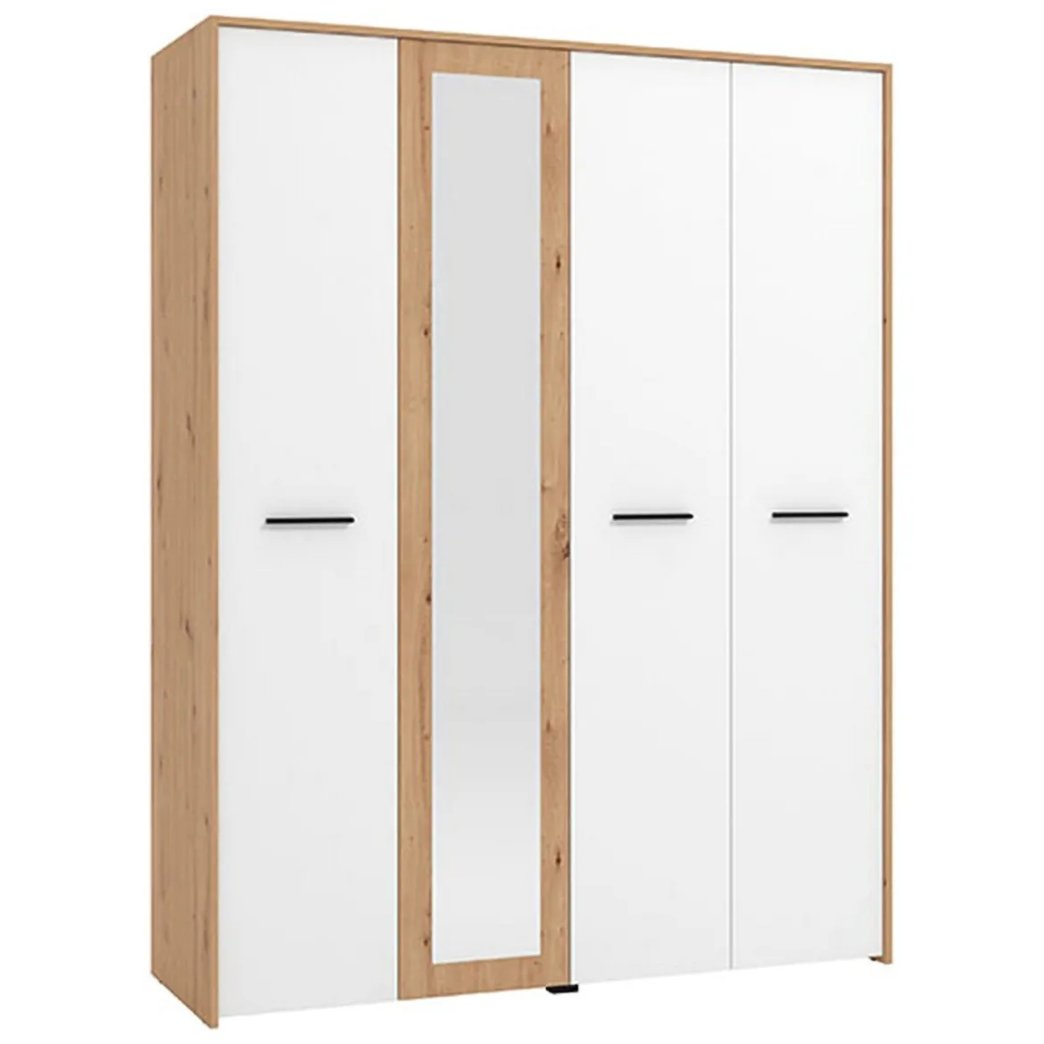 Guardaroba Grande Bianco Opaco Marrone Rovere Nodi Appendiabiti 5 Ripiani 157.5x203.5h cm, 4 Ante - Monvalle