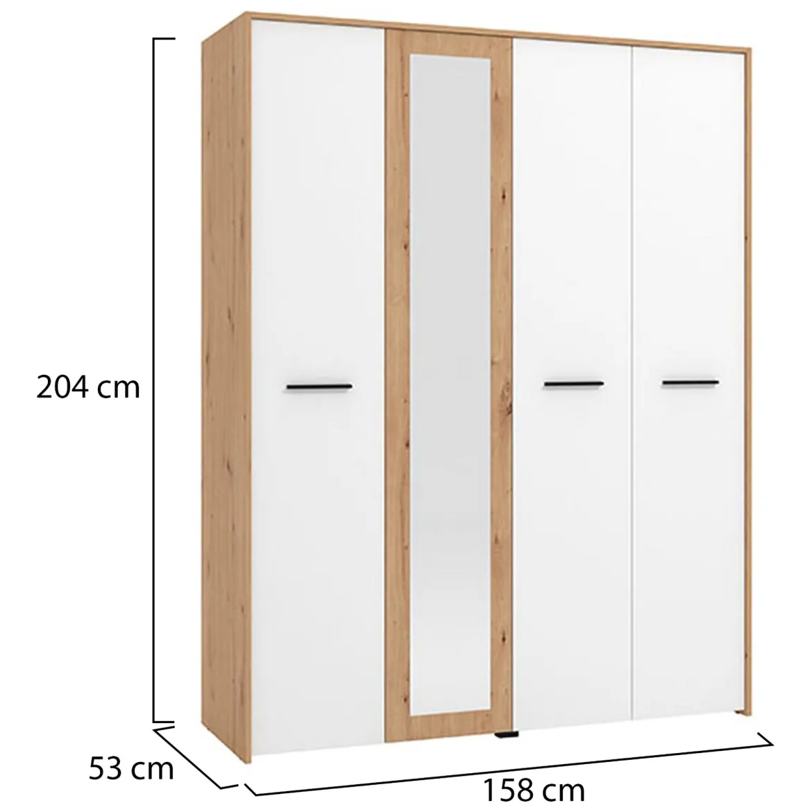 Guardaroba Grande Bianco Opaco Marrone Rovere Nodi Appendiabiti 5 Ripiani 157.5x203.5h cm, 4 Ante - Monvalle