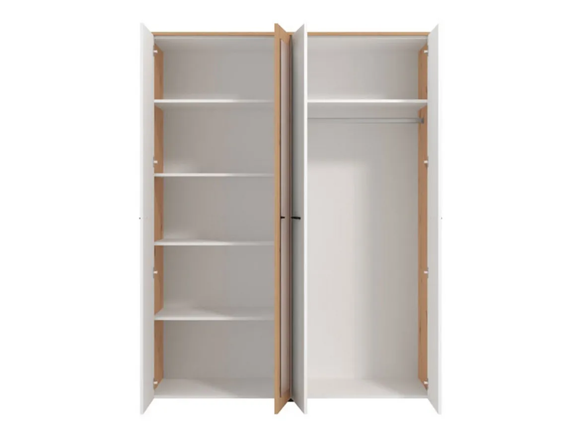 Guardaroba Grande Bianco Opaco Marrone Rovere Nodi Appendiabiti 5 Ripiani 157.5x203.5h cm, 4 Ante - Monvalle