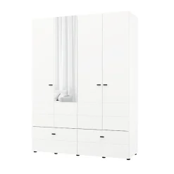 Guardaroba Grande Bianco Opaco Nero 2 Ripiani 2 Cassetti 155x208h cm, Appendiabiti - Spigno