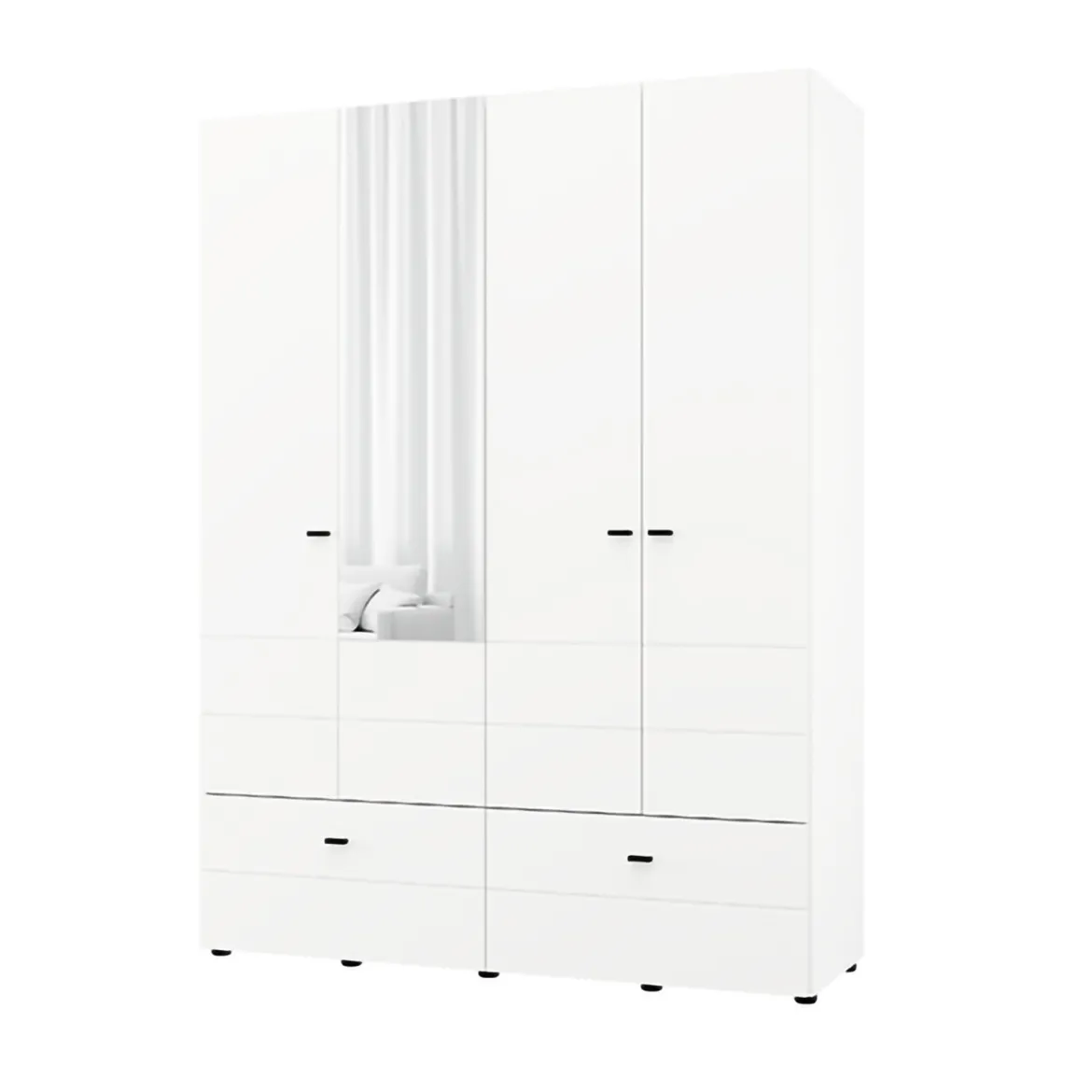 Guardaroba Grande Bianco Opaco Nero 2 Ripiani 2 Cassetti 155x208h cm, Appendiabiti - Spigno