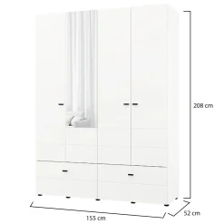 Guardaroba Grande Bianco Opaco Nero 2 Ripiani 2 Cassetti 155x208h cm, Appendiabiti - Spigno