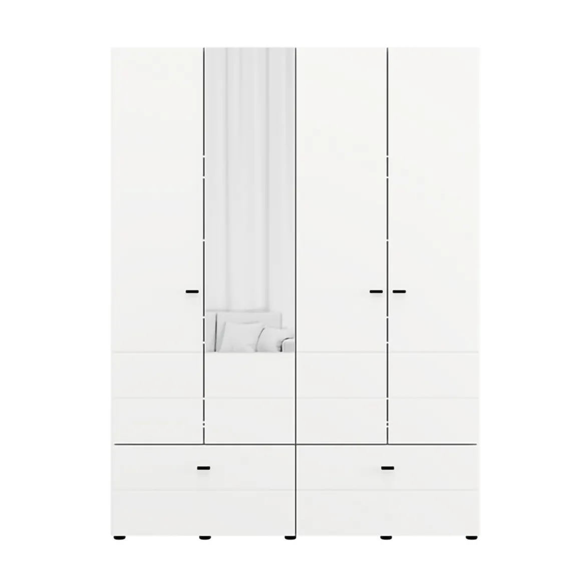 Guardaroba Grande Bianco Opaco Nero 2 Ripiani 2 Cassetti 155x208h cm, Appendiabiti - Spigno
