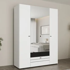 Guardaroba Grande Bianco Opaco Nero 6 Ripiani 2 Cassetti 155x208h cm, Appendiabiti - Watamu