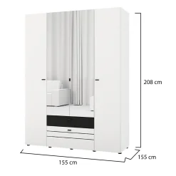 Guardaroba Grande Bianco Opaco Nero 6 Ripiani un Cassetto 93x192.5h cm, Appendiabiti - Cimitile