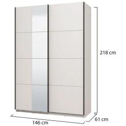 Guardaroba Grande Bianco Opaco Nero Appendiabiti 2 Ripiani 145.5x217.5h cm, Apertura Scorrevole - Pasturo