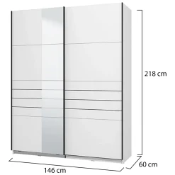 Guardaroba Grande Bianco Opaco Nero Appendiabiti 2 Ripiani 145.5x217.5h cm, Apertura Scorrevole - Vialone