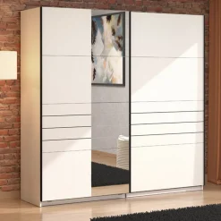 Guardaroba Grande Bianco Opaco Nero Appendiabiti 2 Ripiani 245x217.5h cm, Apertura Scorrevole - Peio