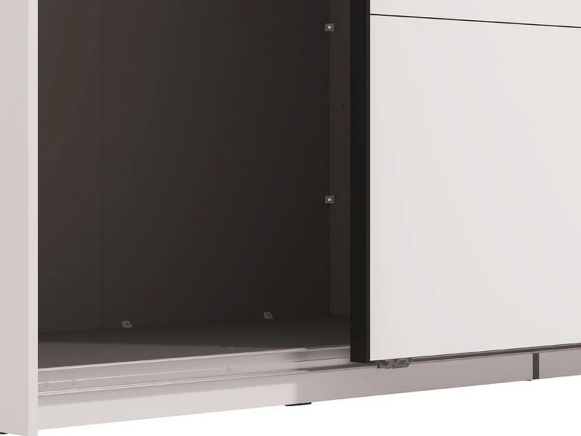 Guardaroba Grande Bianco Opaco Nero Appendiabiti 2 Ripiani 245x217.5h cm, Apertura Scorrevole - Peio