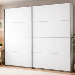 Guardaroba Grande Bianco Opaco Nero Appendiabiti 2 Ripiani 267x217h cm, Apertura Scorrevole - Tures