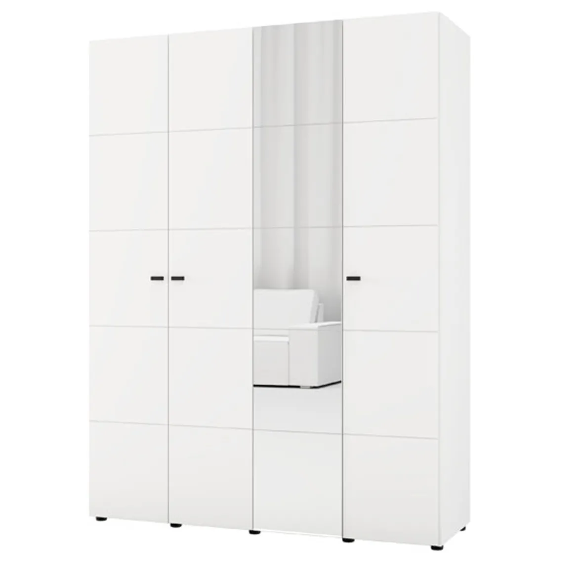Guardaroba Grande Bianco Opaco Nero Appendiabiti 5 Ripiani 155x215.5h cm, 7 Vani - Carisolo