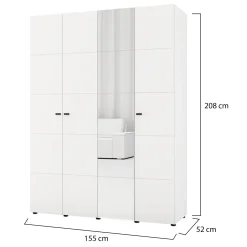 Guardaroba Grande Bianco Opaco Nero Appendiabiti 5 Ripiani 155x215.5h cm, 7 Vani - Carisolo