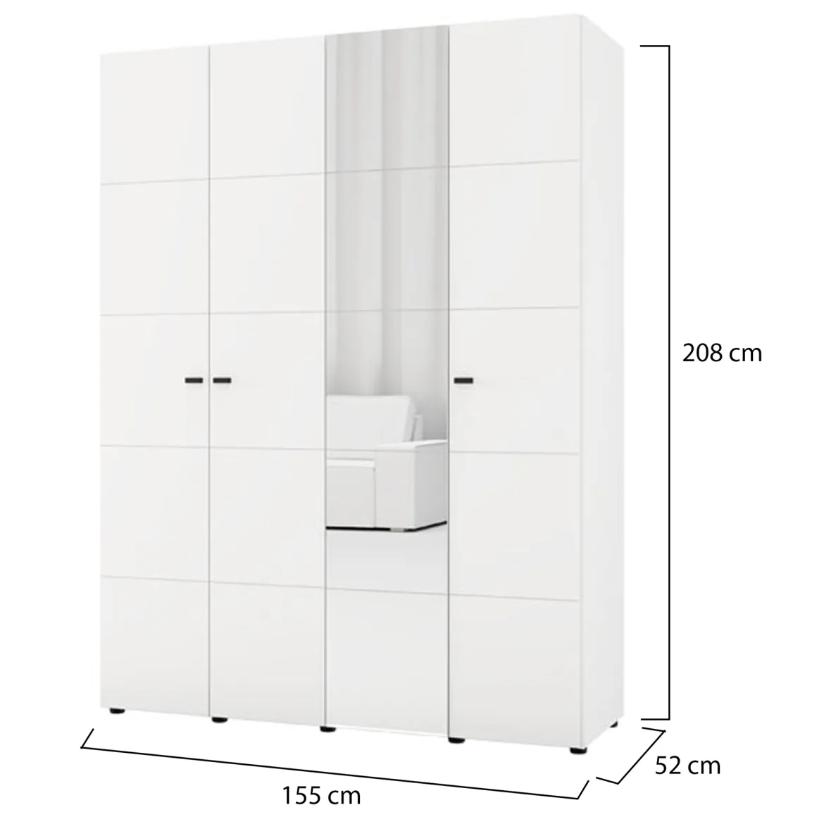 Guardaroba Grande Bianco Opaco Nero Appendiabiti 5 Ripiani 155x215.5h cm, 7 Vani - Carisolo