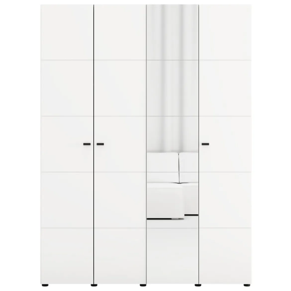 Guardaroba Grande Bianco Opaco Nero Appendiabiti 5 Ripiani 155x215.5h cm, 7 Vani - Carisolo