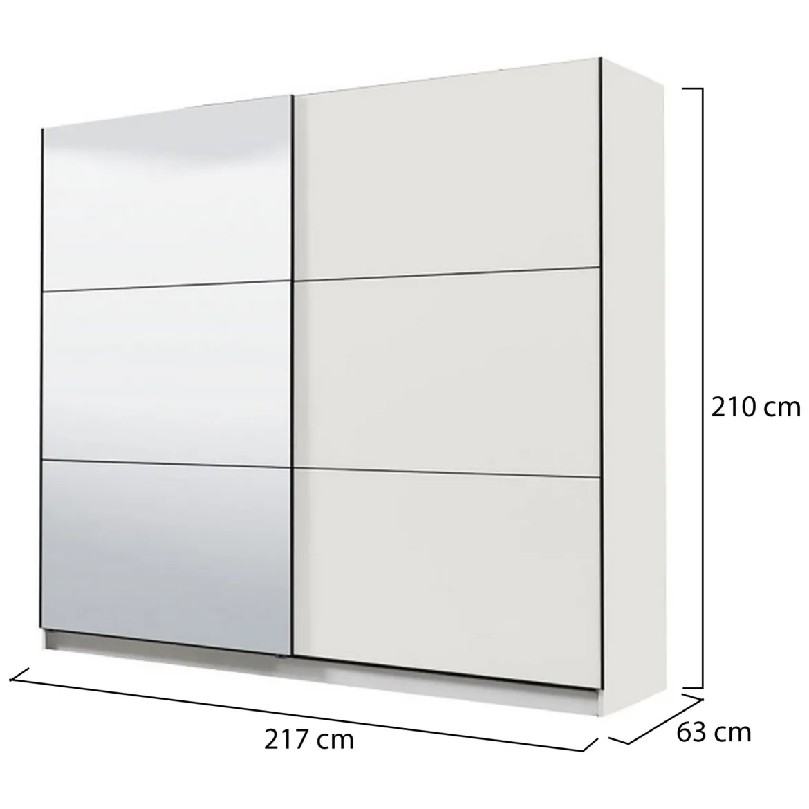 Guardaroba Grande Bianco Opaco Nero Appendiabiti 8 Ripiani 217x210h cm, Apertura Scorrevole - Soncino