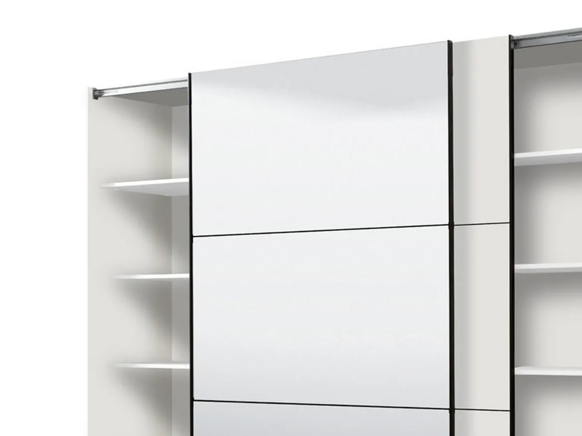 Guardaroba Grande Bianco Opaco Nero Appendiabiti 8 Ripiani 217x210h cm, Apertura Scorrevole - Soncino